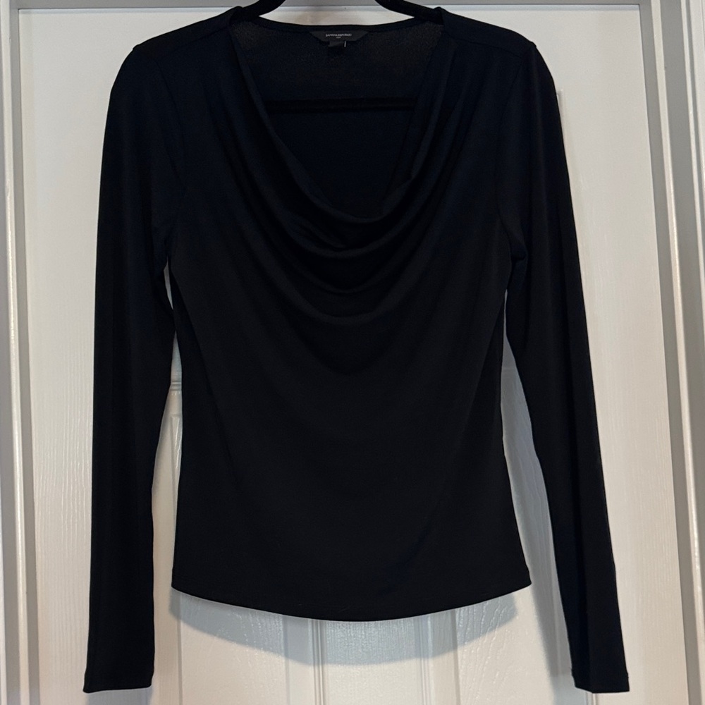 Banana Republic Elegant Black Drape Long Sleeve Top